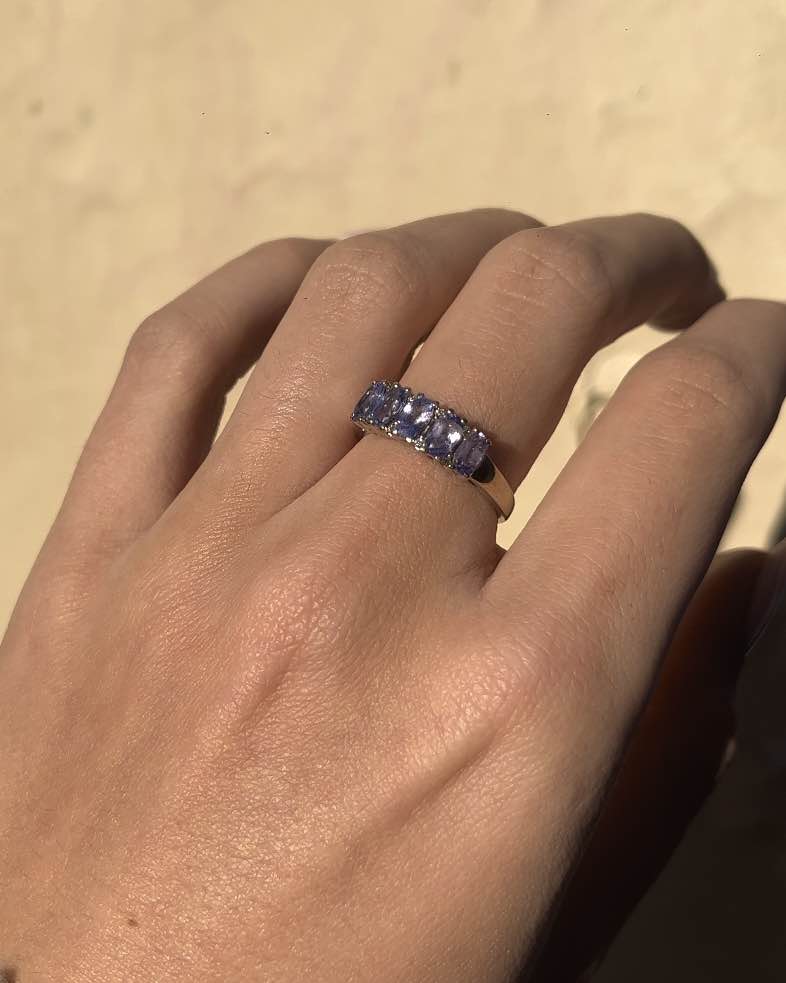 Bague rivière Tanzanites &amp; Diamants &quot;Julie&quot;