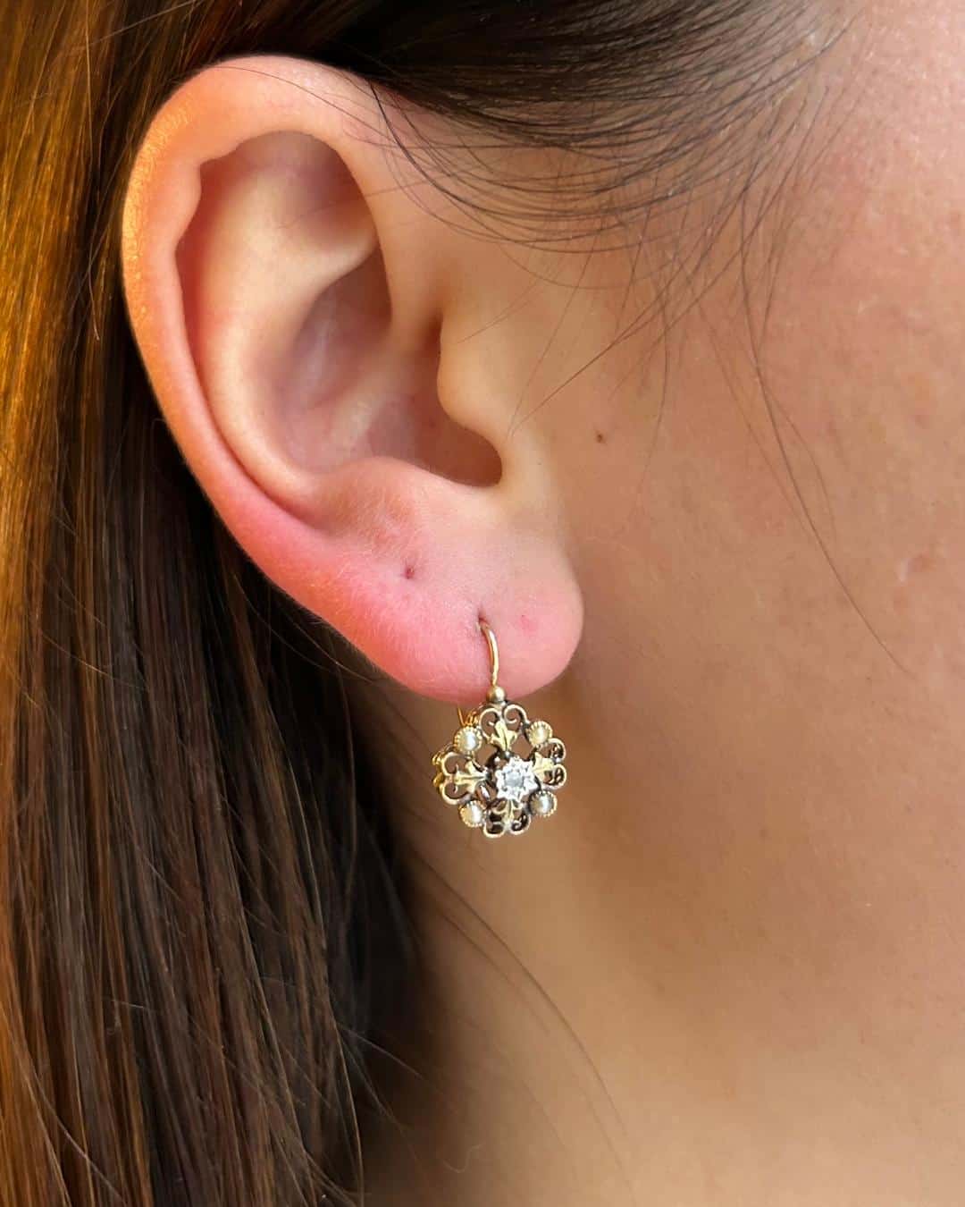 Pendientes vintage de ocho perlas y diamantes "Sonia"