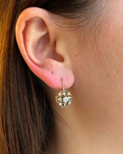 Pendientes vintage de ocho perlas y diamantes "Sonia"