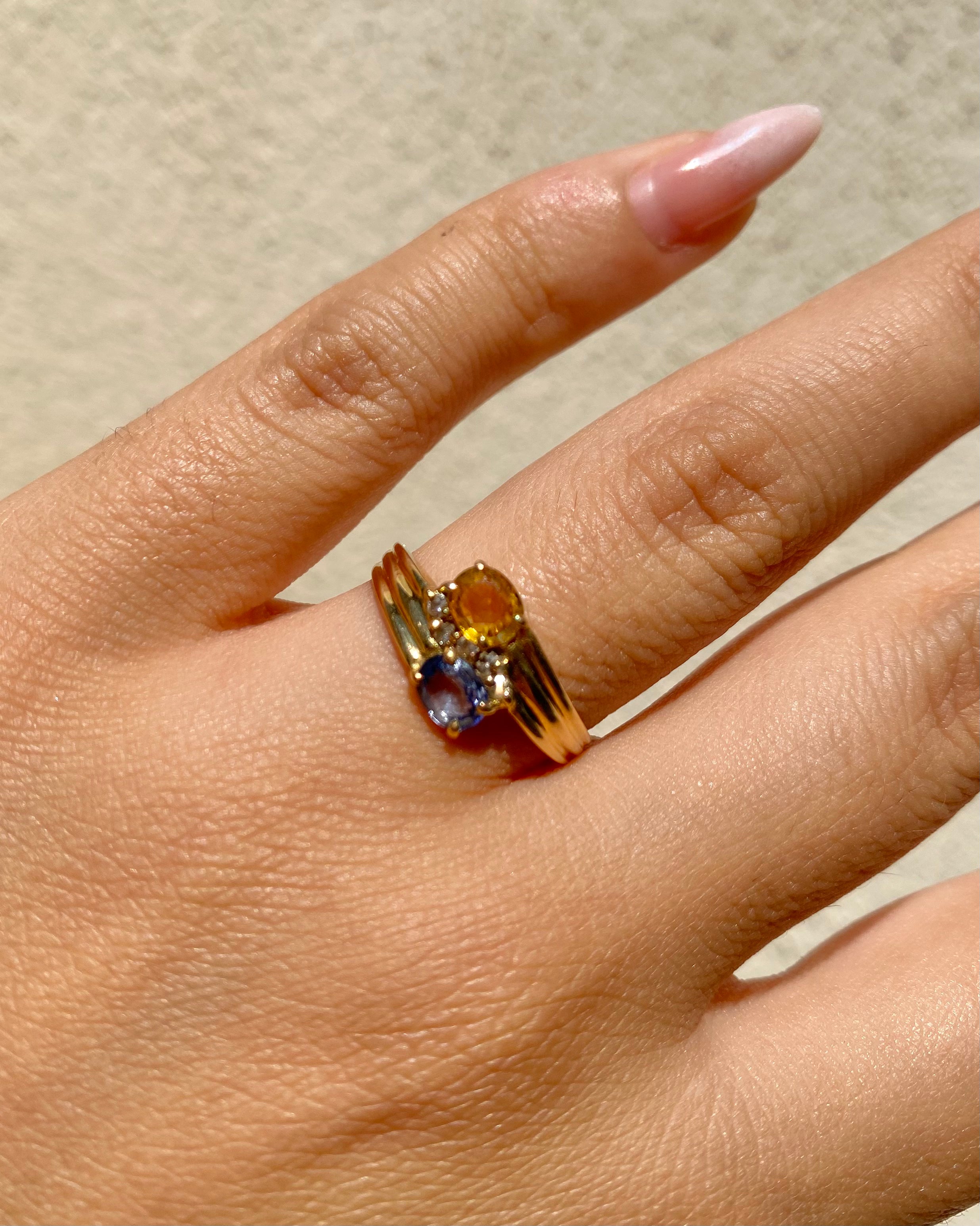 Bague Toi &amp; Moi Saphir Jaune et Bleu &amp; Diamants "Brydille"