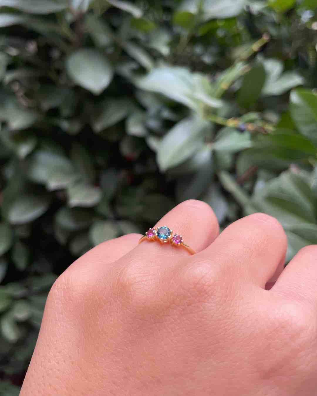 Bague Trilogie Topaze &amp; Tourmalines Roses "Beyonie"