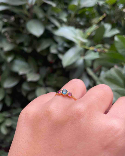 Bague Trilogie Topaze &amp; Tourmalines Roses &quot;Beyonie&quot;