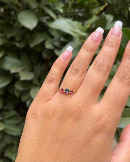 Bague Trilogie Topaze &amp; Tourmalines Roses &quot;Beyonie&quot;