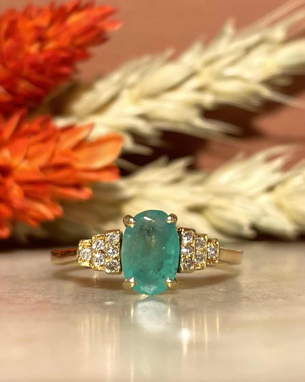 Bague Trilogie Emeraude 0.80 carat &amp; 12 Diamants &quot;Angélique&quot;