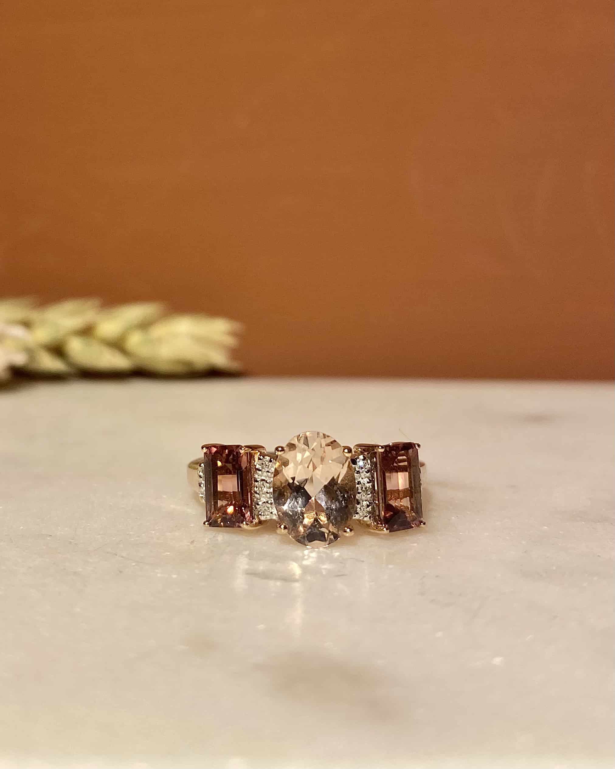 Bague Trilogie Morganite &amp; Grenats &amp; Diamants "Maya" - Elliade Paris