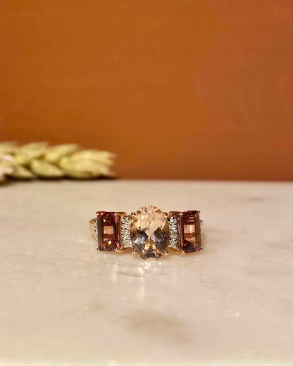 Bague Trilogie Morganite &amp; Grenats &amp; Diamants &quot;Maya&quot;