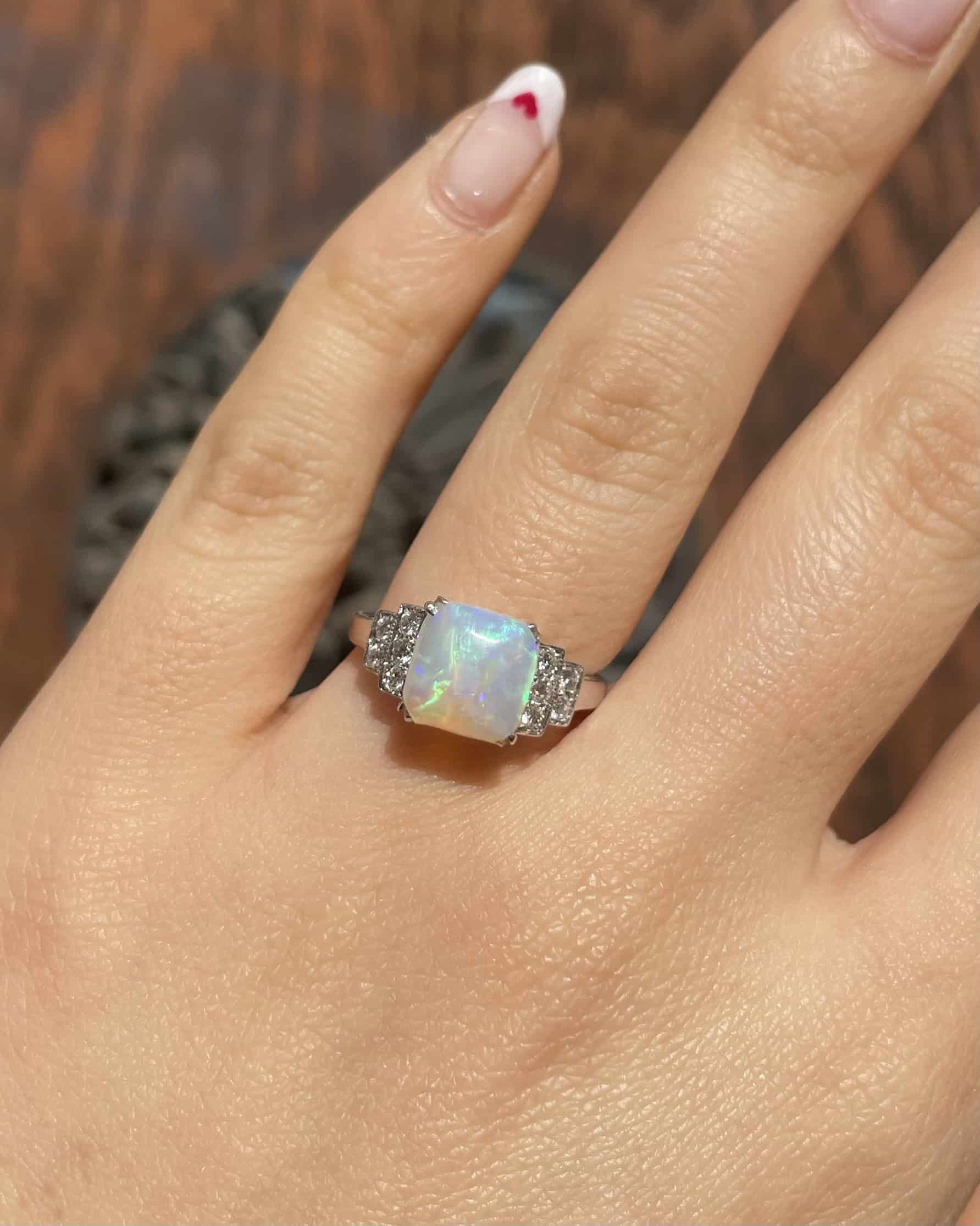 Bague Trilogie Opale 1.50 Carat &amp; Diamants "Karine" - Elliade Paris