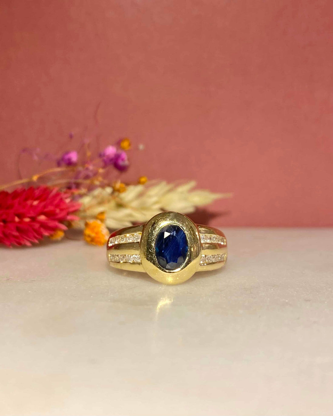 Bague Jonc style Art-Déco Saphir 1 carat &amp; Diamants &quot;Thais&quot;