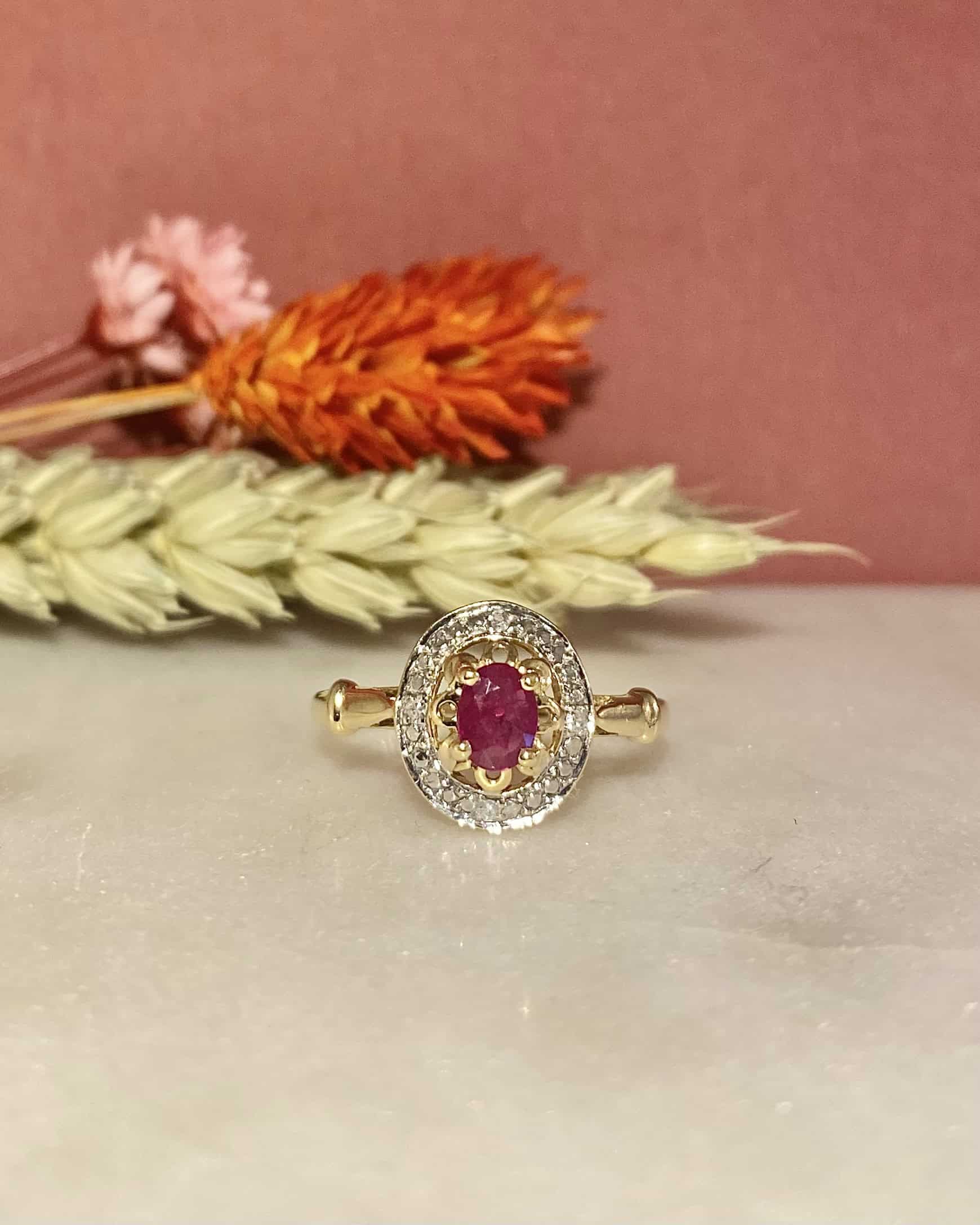 Art Deco Style Ring Ruby 0.55 and Diamonds "Carla"