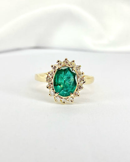 Bague Marguerite Émeraude 1.20 carat &amp; Diamants 0.48 carat "Maelys"